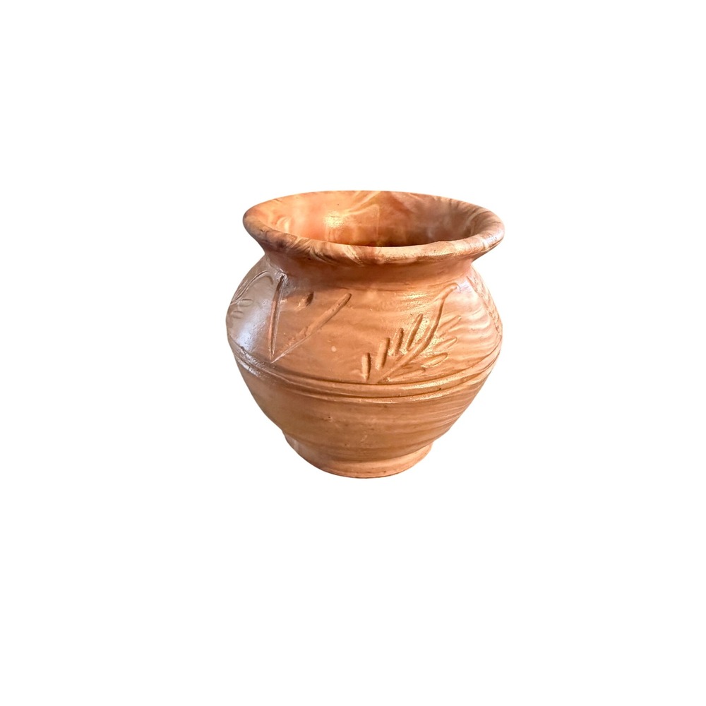 Comanche Texas Pottery Marbled Terracotta Incised Wheat Vase Southwestern 4.5"